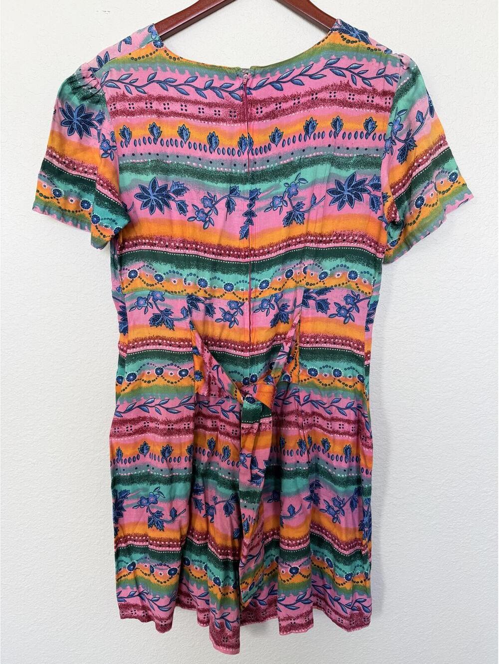 Vintage Louis Paris Rayon Fit & Flare Dress Size Small Colorful Floral Stripe